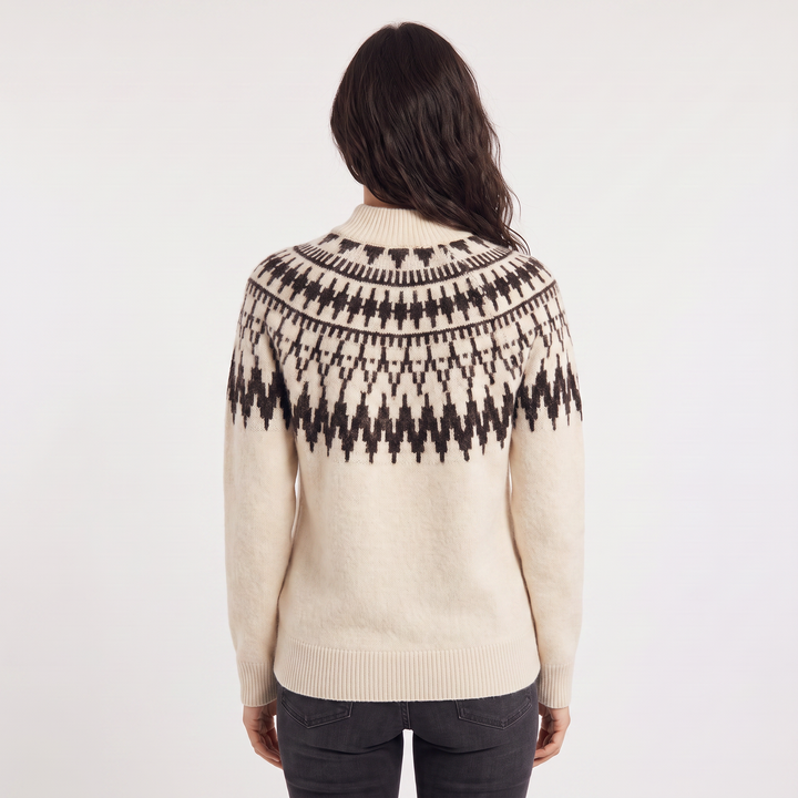 Women's Classic Wool Blend Half-Neck Jumper with Nordic Pattern