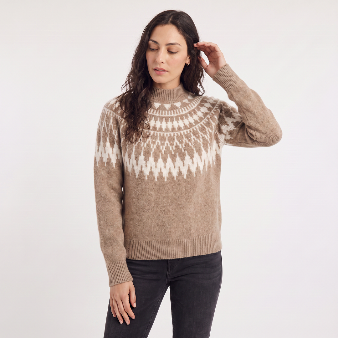 Women's Classic Wool Blend Half-Neck Jumper with Nordic Pattern