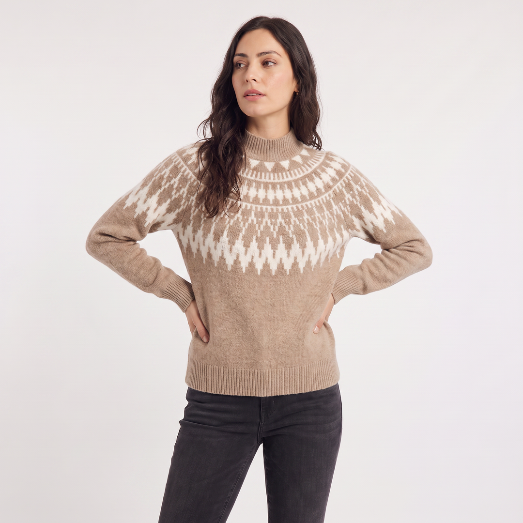 Women's Classic Wool Blend Half-Neck Jumper with Nordic Pattern