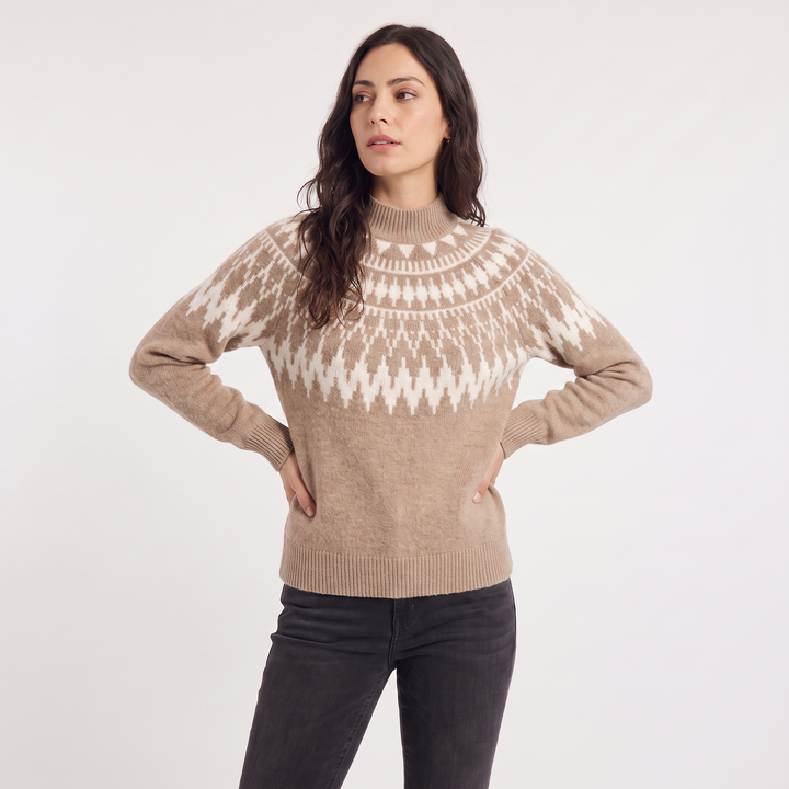 Women's Classic Wool Blend Half-Neck Jumper with Nordic Pattern