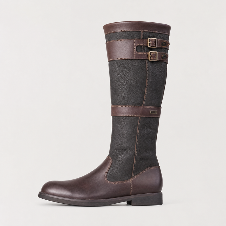 Women's Stylish Waterproof Leather Knee-High Buckle Boots