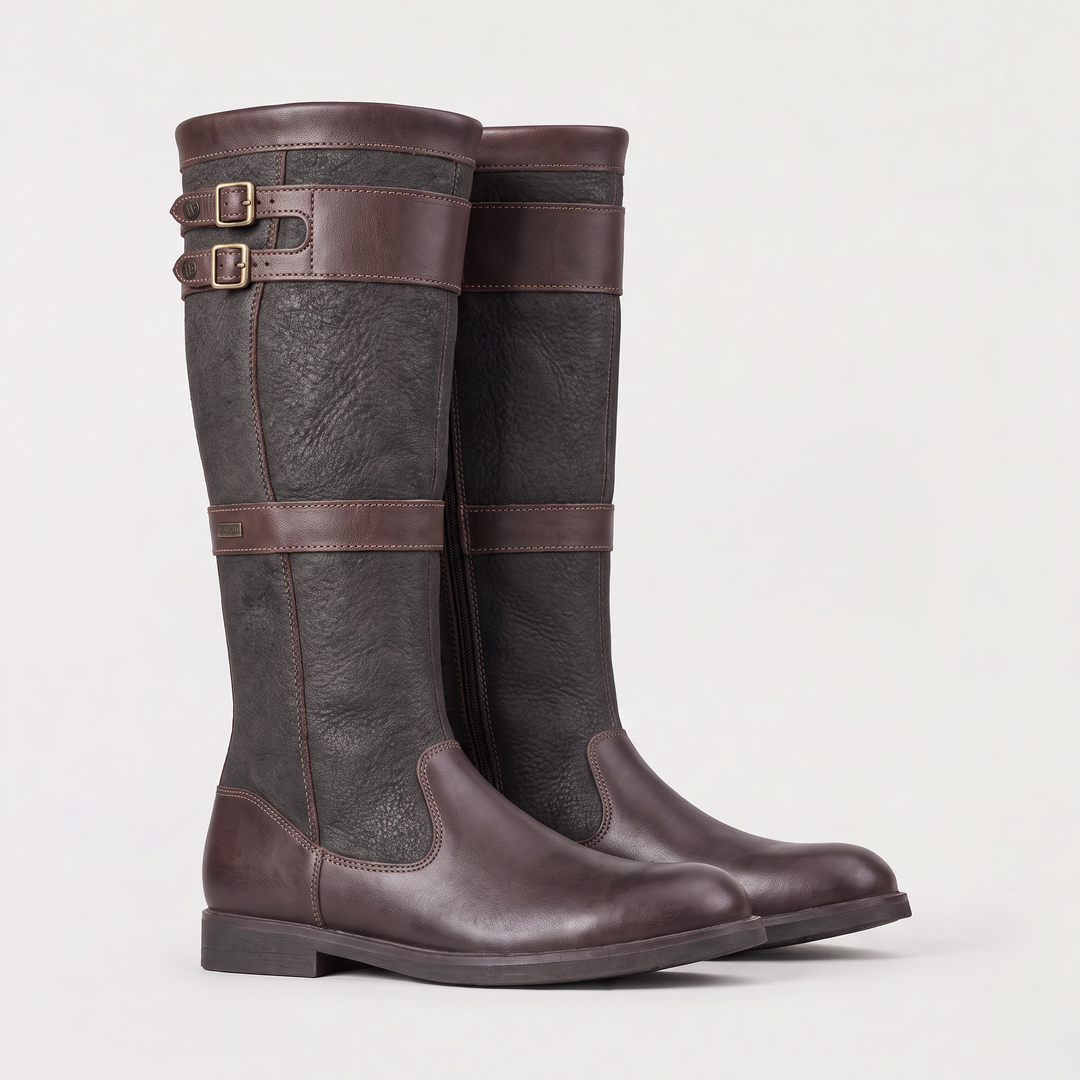 Women's Stylish Waterproof Leather Knee-High Buckle Boots