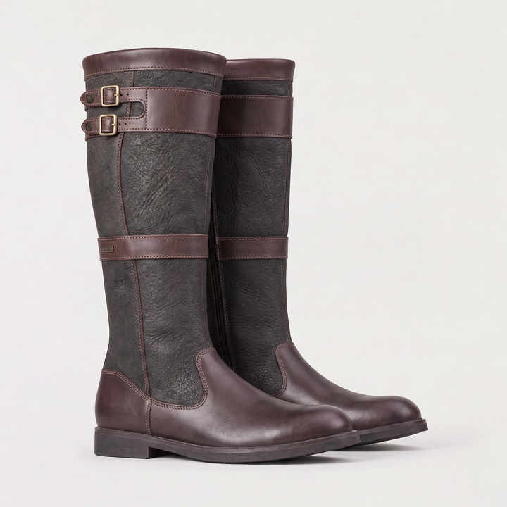 Women's Stylish Waterproof Leather Knee-High Buckle Boots