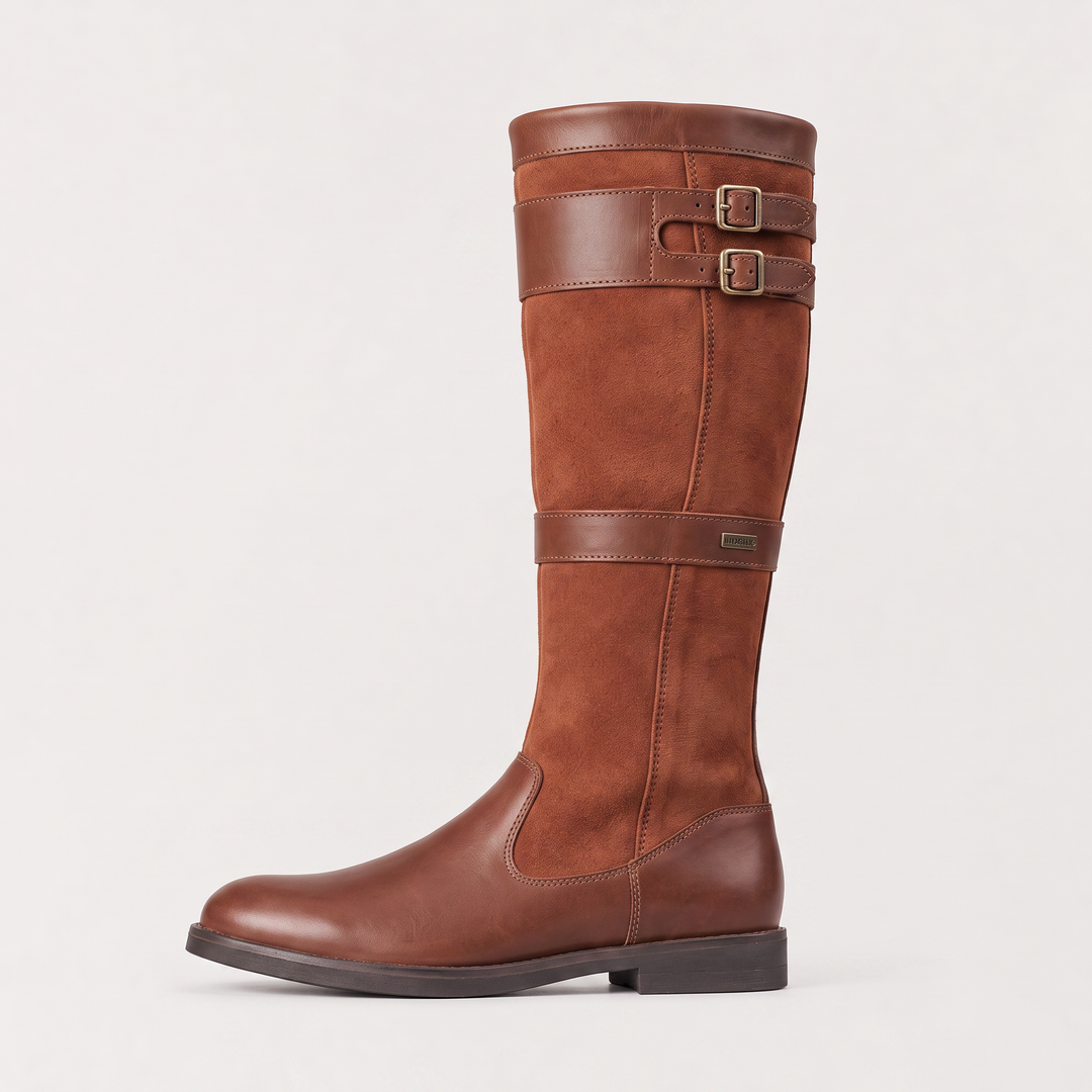 Women's Stylish Waterproof Leather Knee-High Buckle Boots