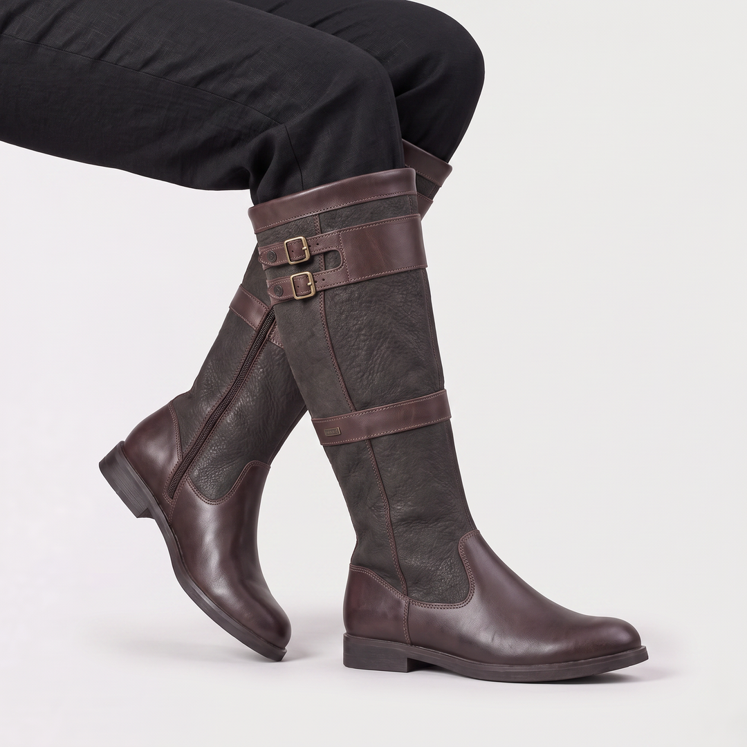 Women's Stylish Waterproof Leather Knee-High Buckle Boots