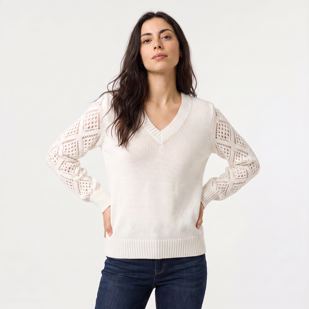Women's Classic V-Neck Pointelle Knit Jumper