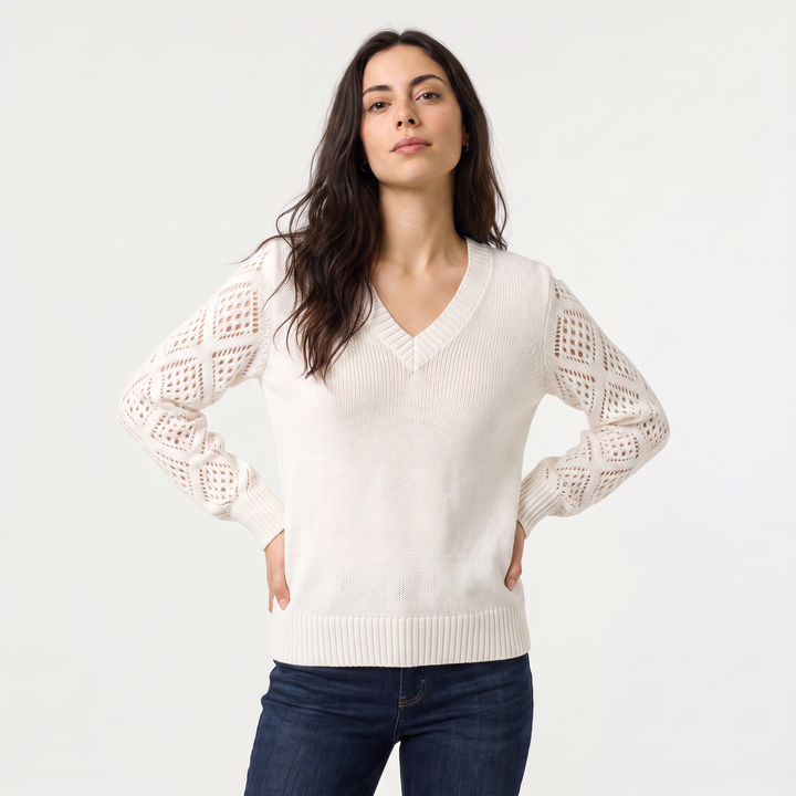 Women's Classic V-Neck Pointelle Knit Jumper