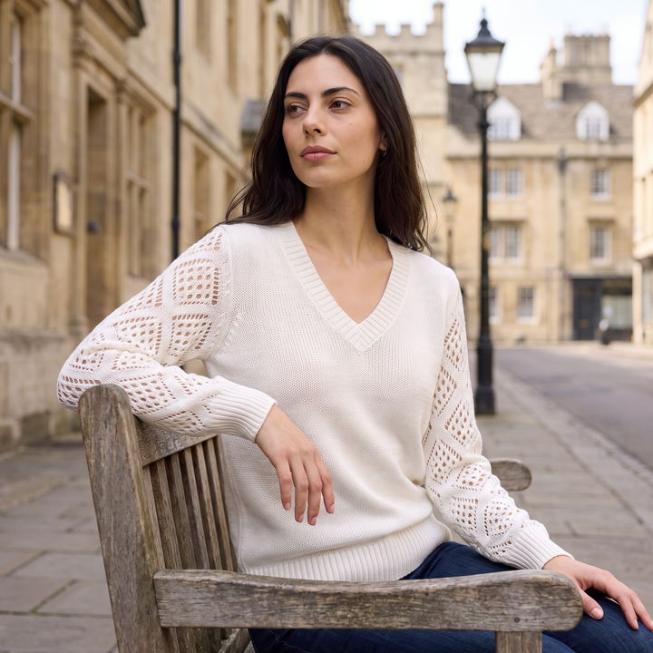 Women's Classic V-Neck Pointelle Knit Jumper