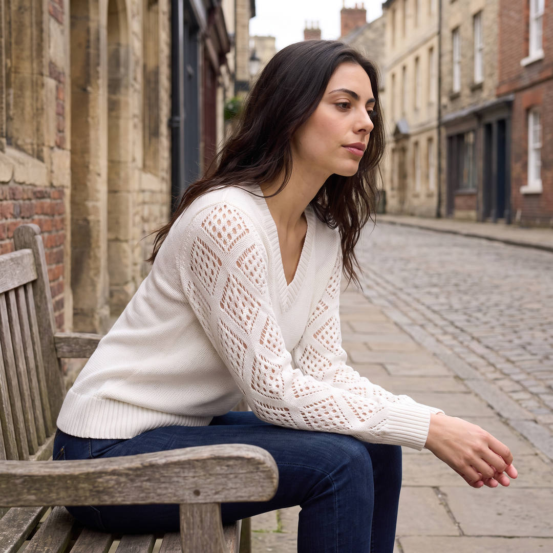 Women's Classic V-Neck Pointelle Knit Jumper