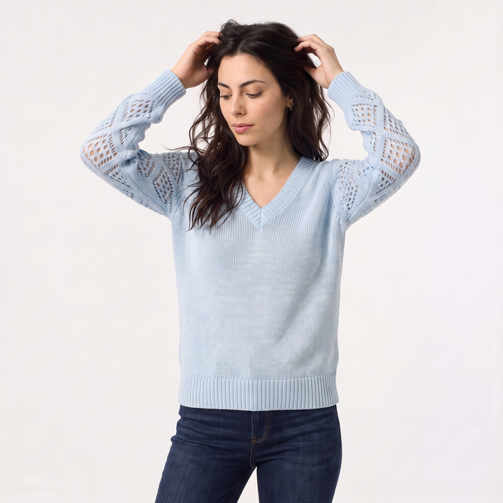 Women's Classic V-Neck Pointelle Knit Jumper