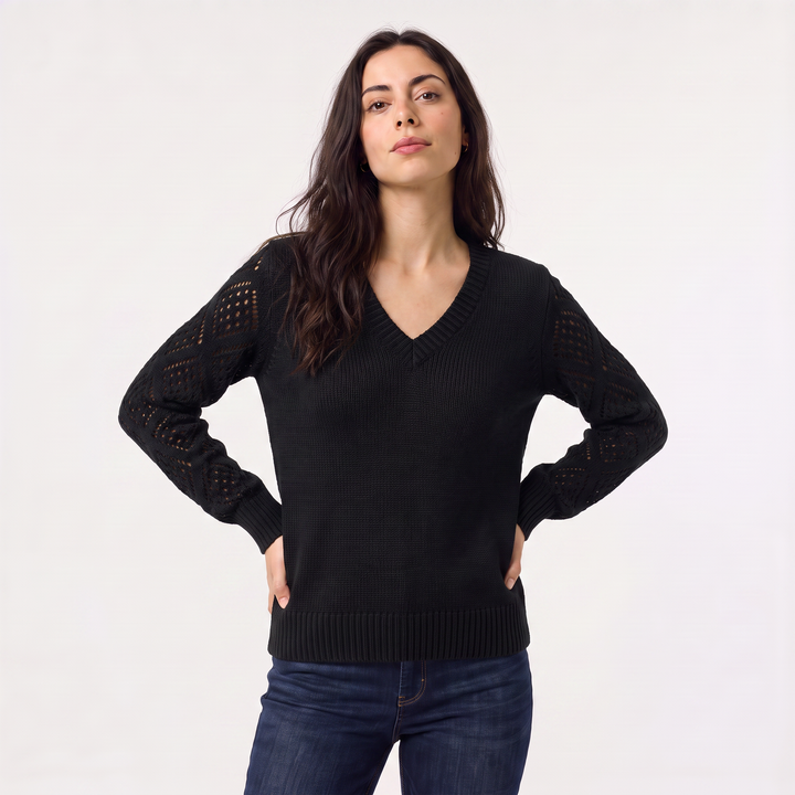 Women's Classic V-Neck Pointelle Knit Jumper