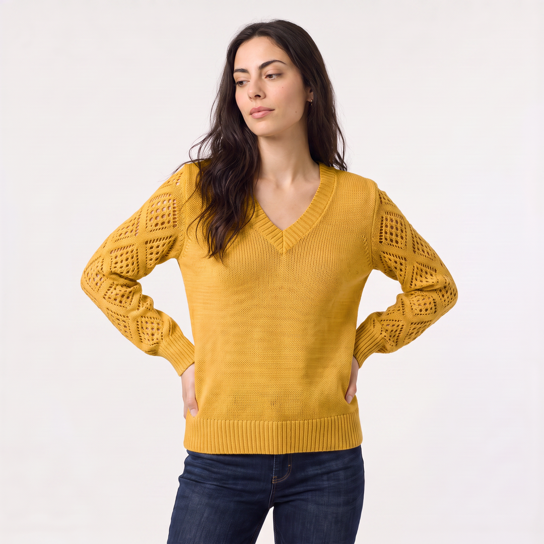 Women's Classic V-Neck Pointelle Knit Jumper