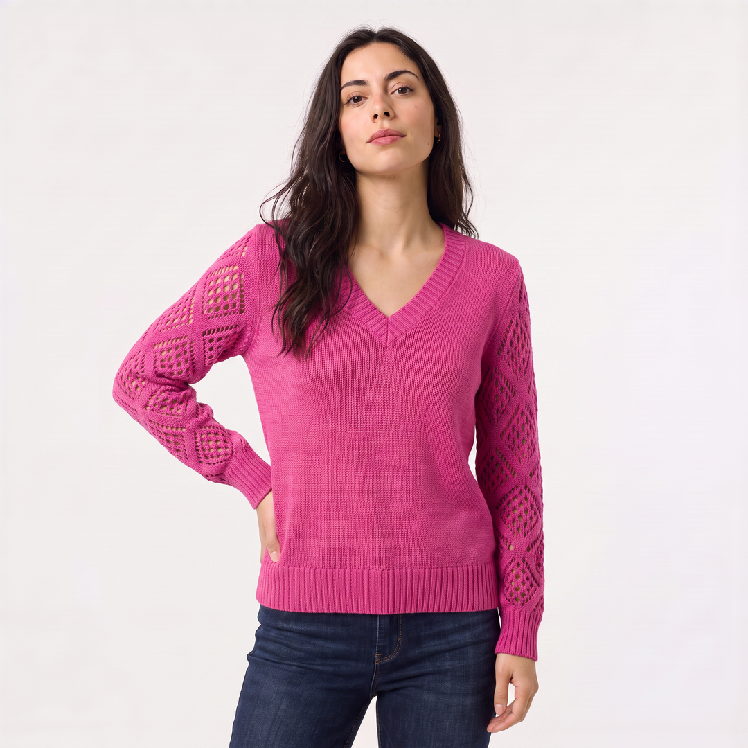 Women's Classic V-Neck Pointelle Knit Jumper