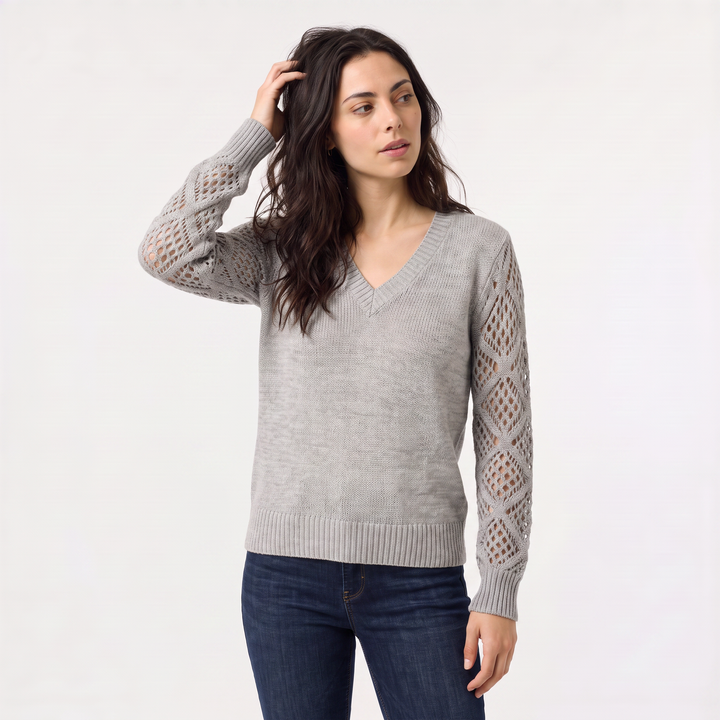 Women's Classic V-Neck Pointelle Knit Jumper