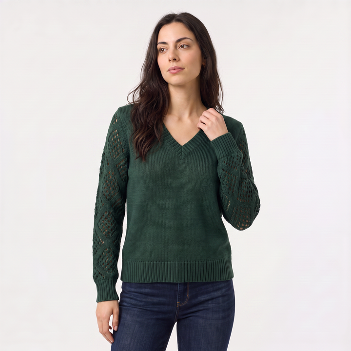Women's Classic V-Neck Pointelle Knit Jumper