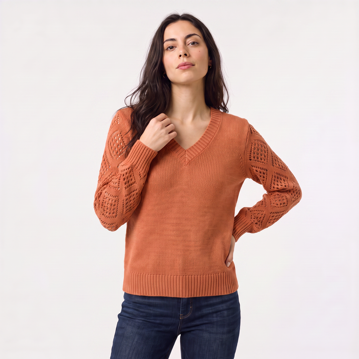 Women's Classic V-Neck Pointelle Knit Jumper