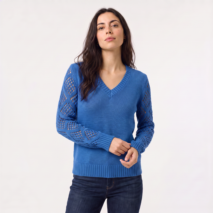 Women's Classic V-Neck Pointelle Knit Jumper
