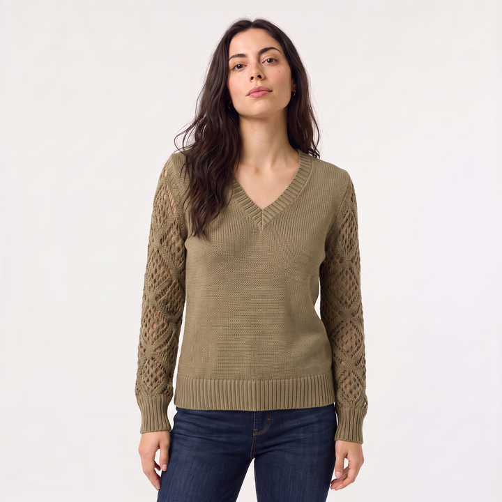 Women's Classic V-Neck Pointelle Knit Jumper
