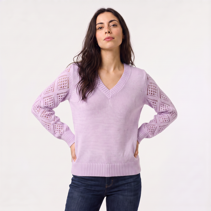 Women's Classic V-Neck Pointelle Knit Jumper
