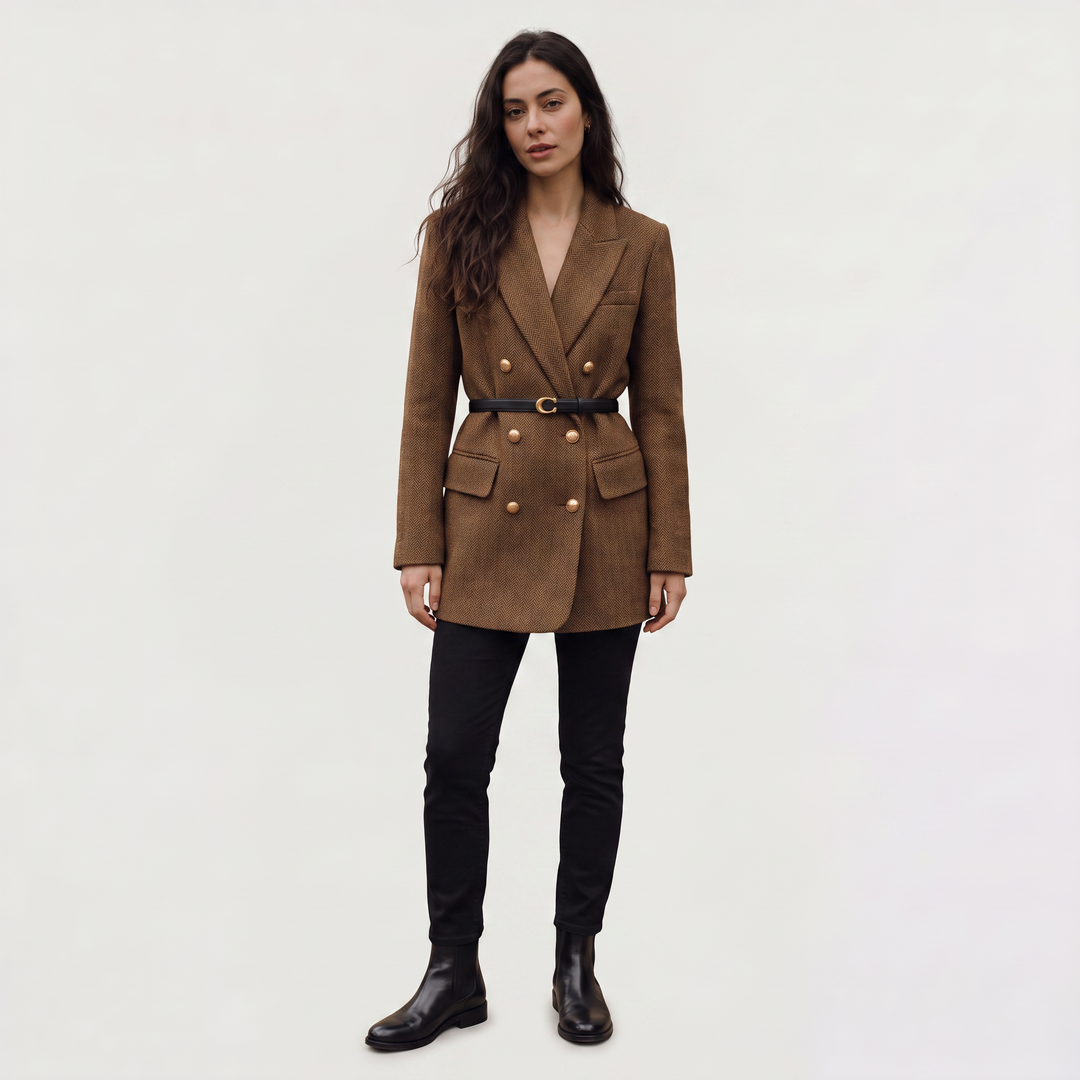 Women's Classic Tweed Belted Double-Breasted Blazer