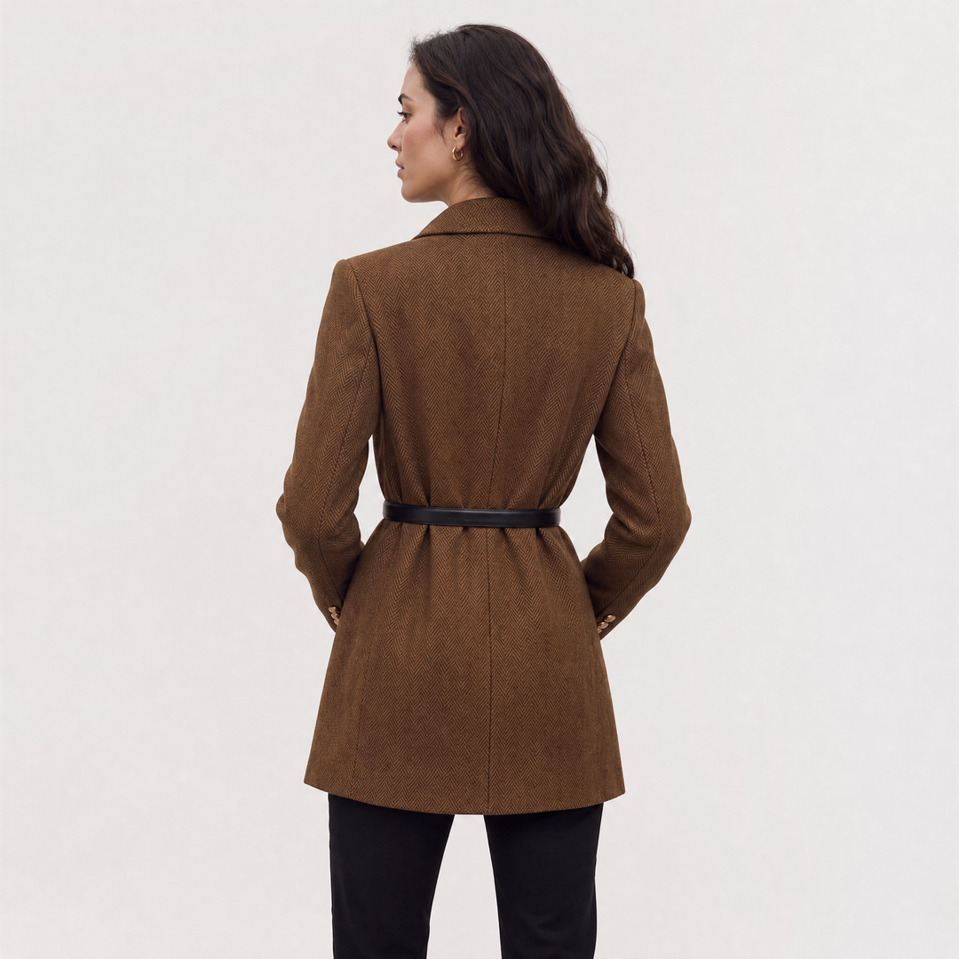 Women's Classic Tweed Belted Double-Breasted Blazer