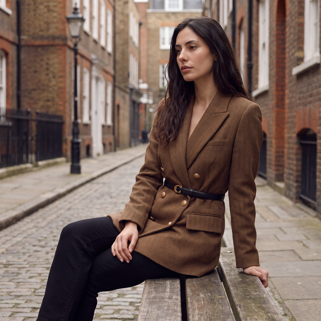 Women's Classic Tweed Belted Double-Breasted Blazer