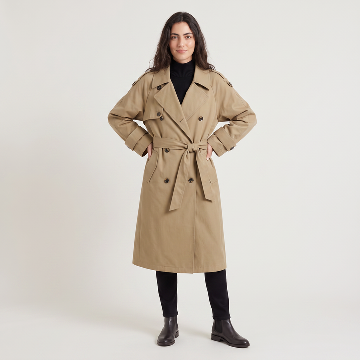 Women's Oversized Double-Breasted Cotton Trench Coat