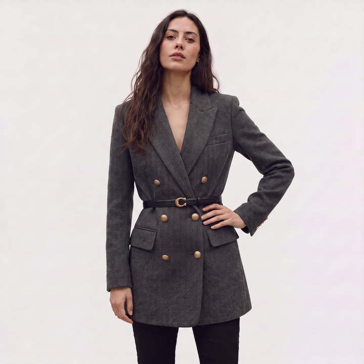 Women's Classic Tweed Belted Double-Breasted Blazer