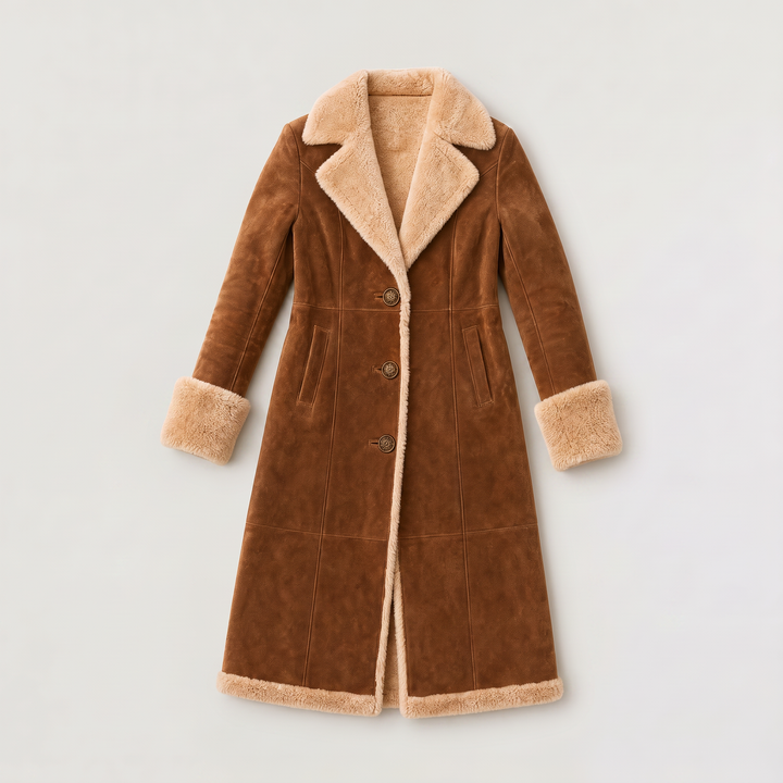 Women's Classic Faux Suede Shearling Trim Coat