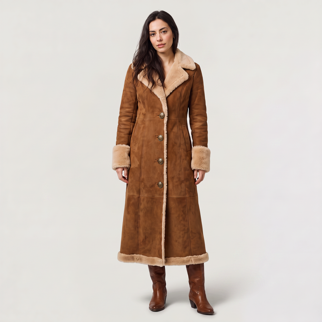 Women's Classic Faux Suede Shearling Trim Coat