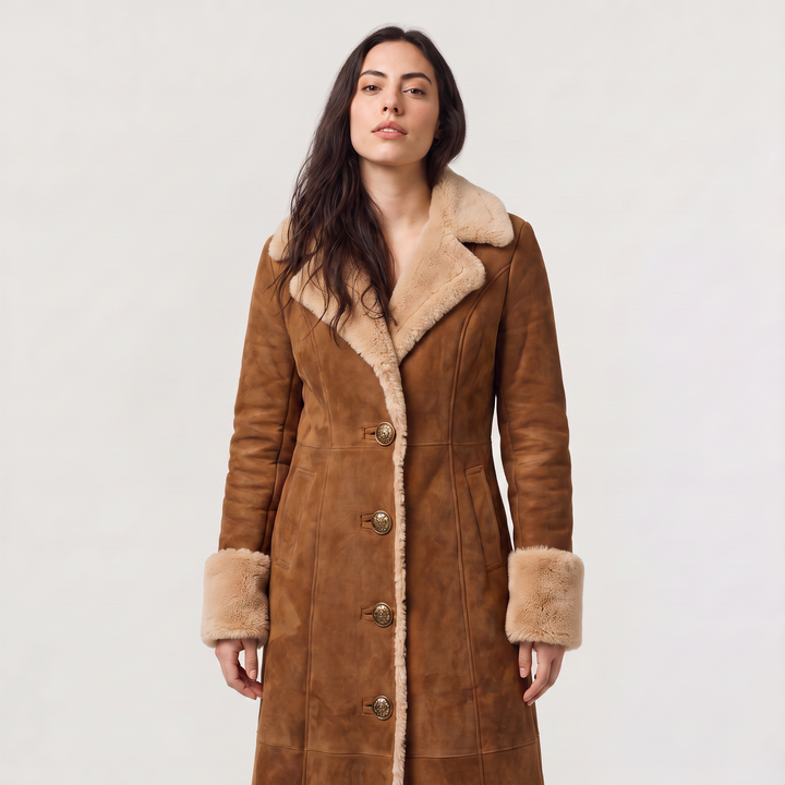 Women's Classic Faux Suede Shearling Trim Coat