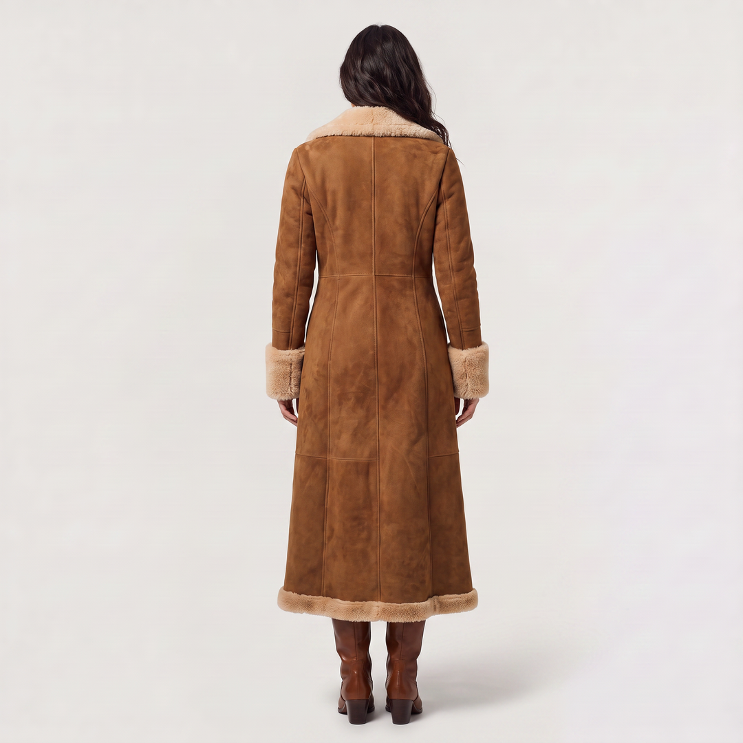 Women's Classic Faux Suede Shearling Trim Coat