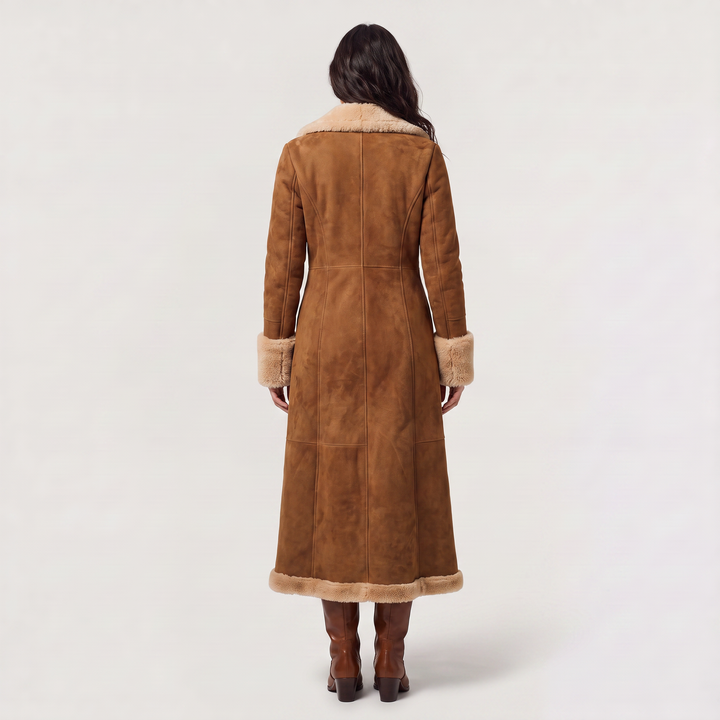 Women's Classic Faux Suede Shearling Trim Coat
