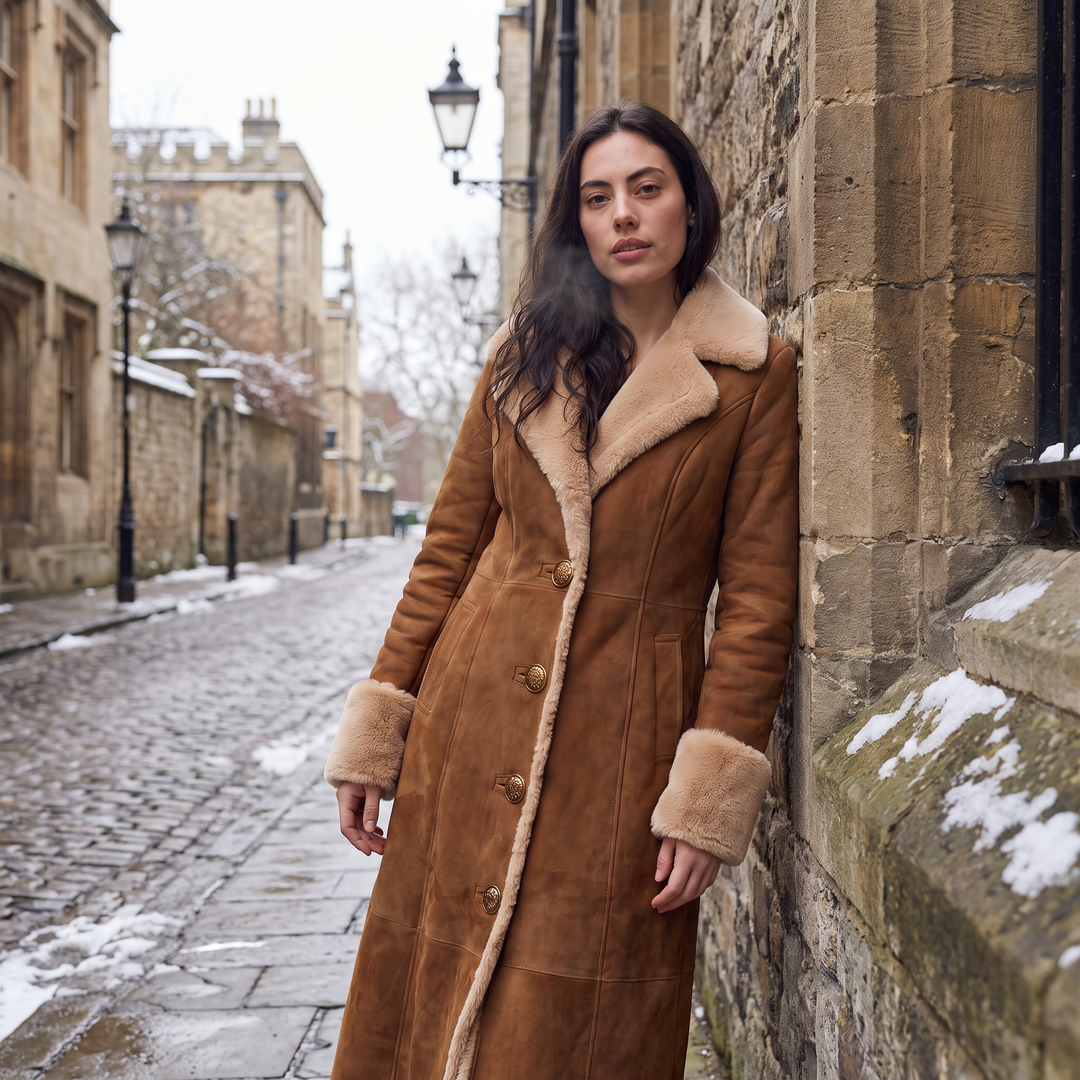 Women's Classic Faux Suede Shearling Trim Coat