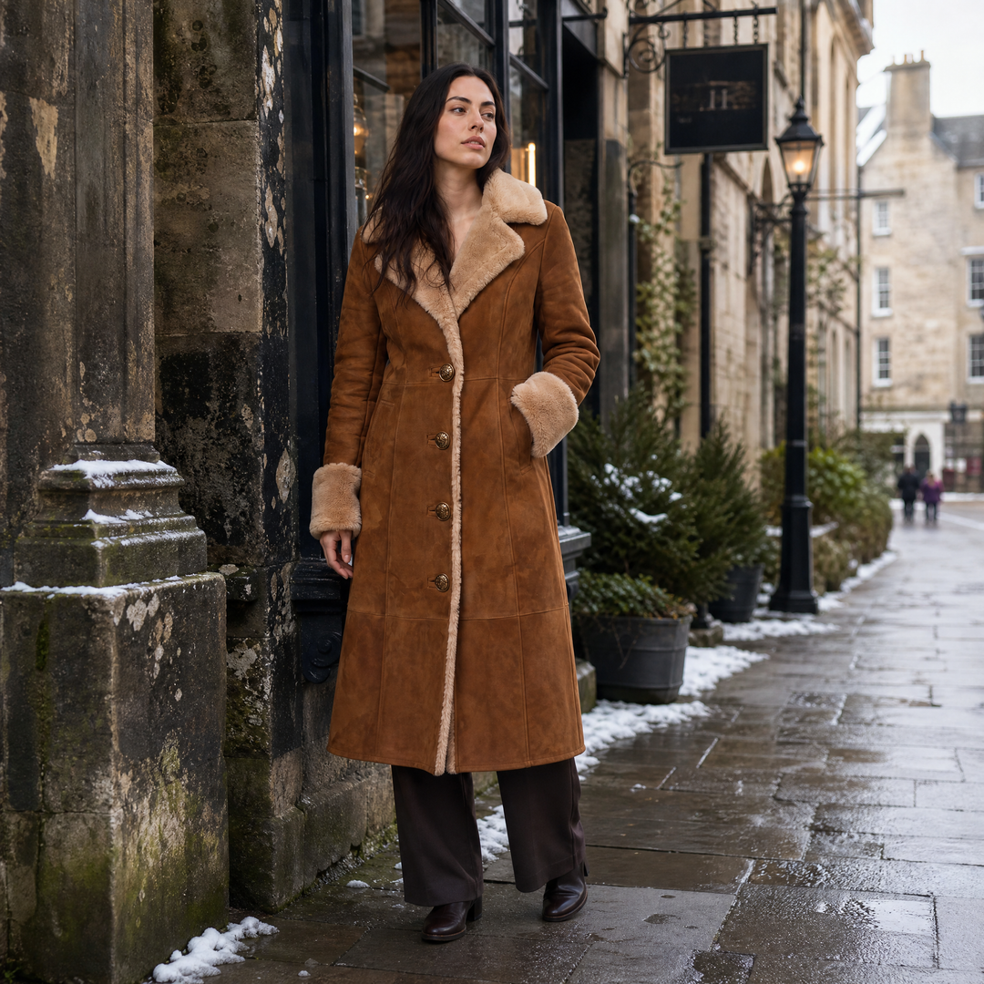Women's Classic Faux Suede Shearling Trim Coat