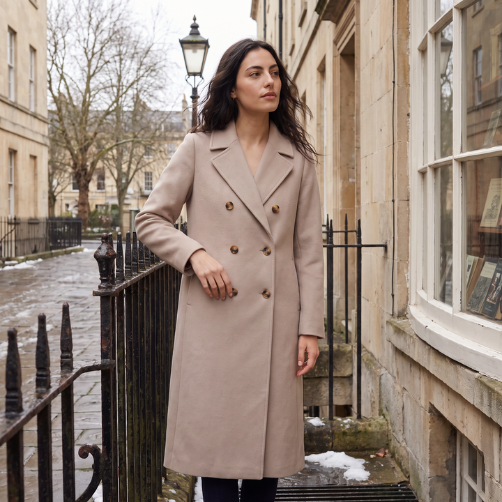 Women's Classic Wool Blend Double-Breasted Long Coat