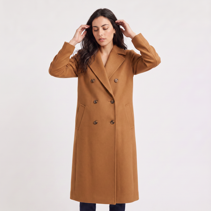 Women's Classic Wool Blend Double-Breasted Long Coat