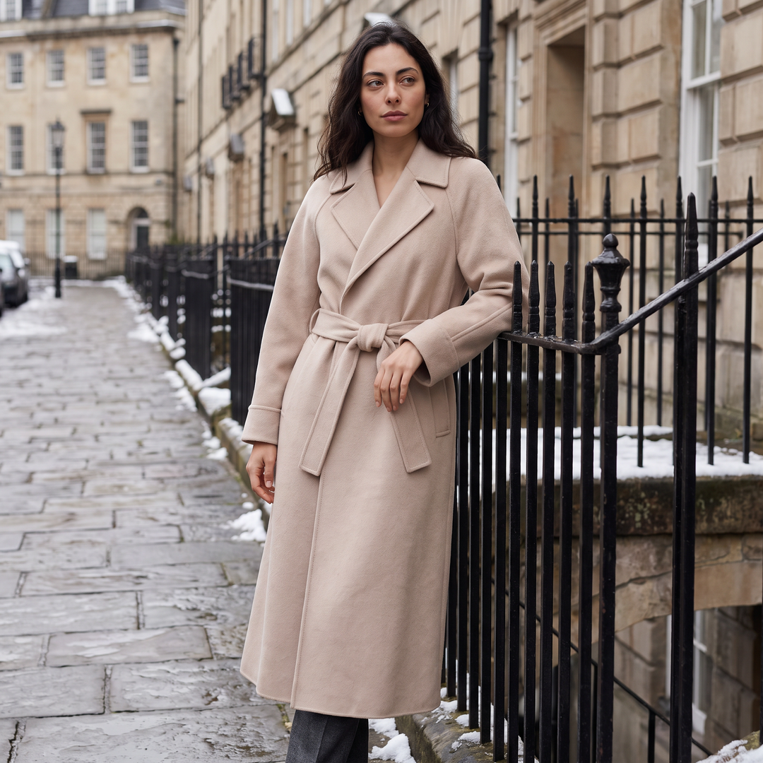 Women's Classic Wool Blend Long Wrap Coat