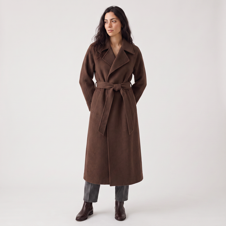 Women's Classic Wool Blend Long Wrap Coat