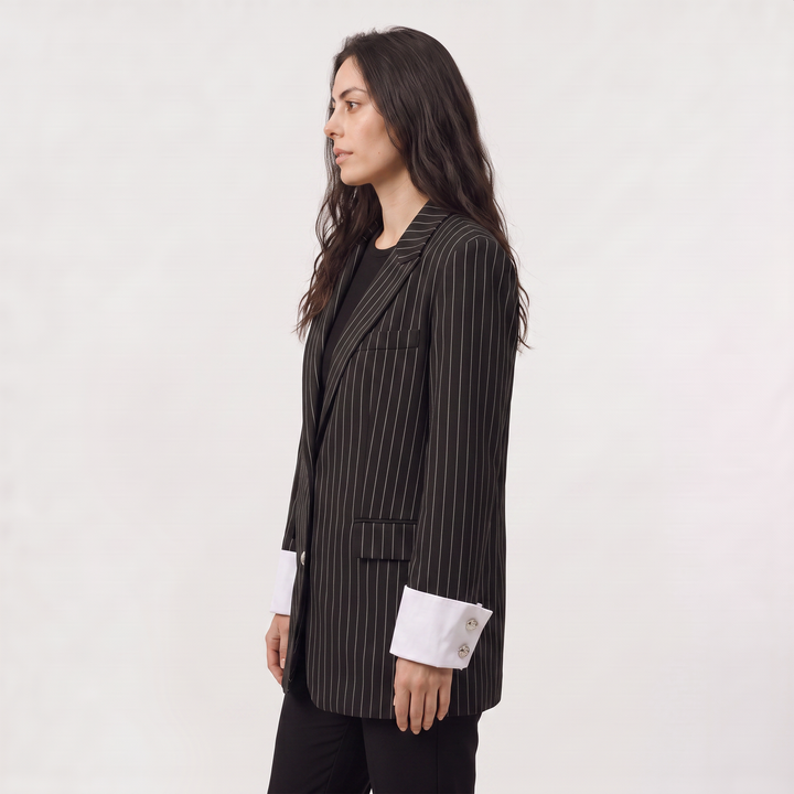 Women's Oversized Cotton Blend Striped Blazer