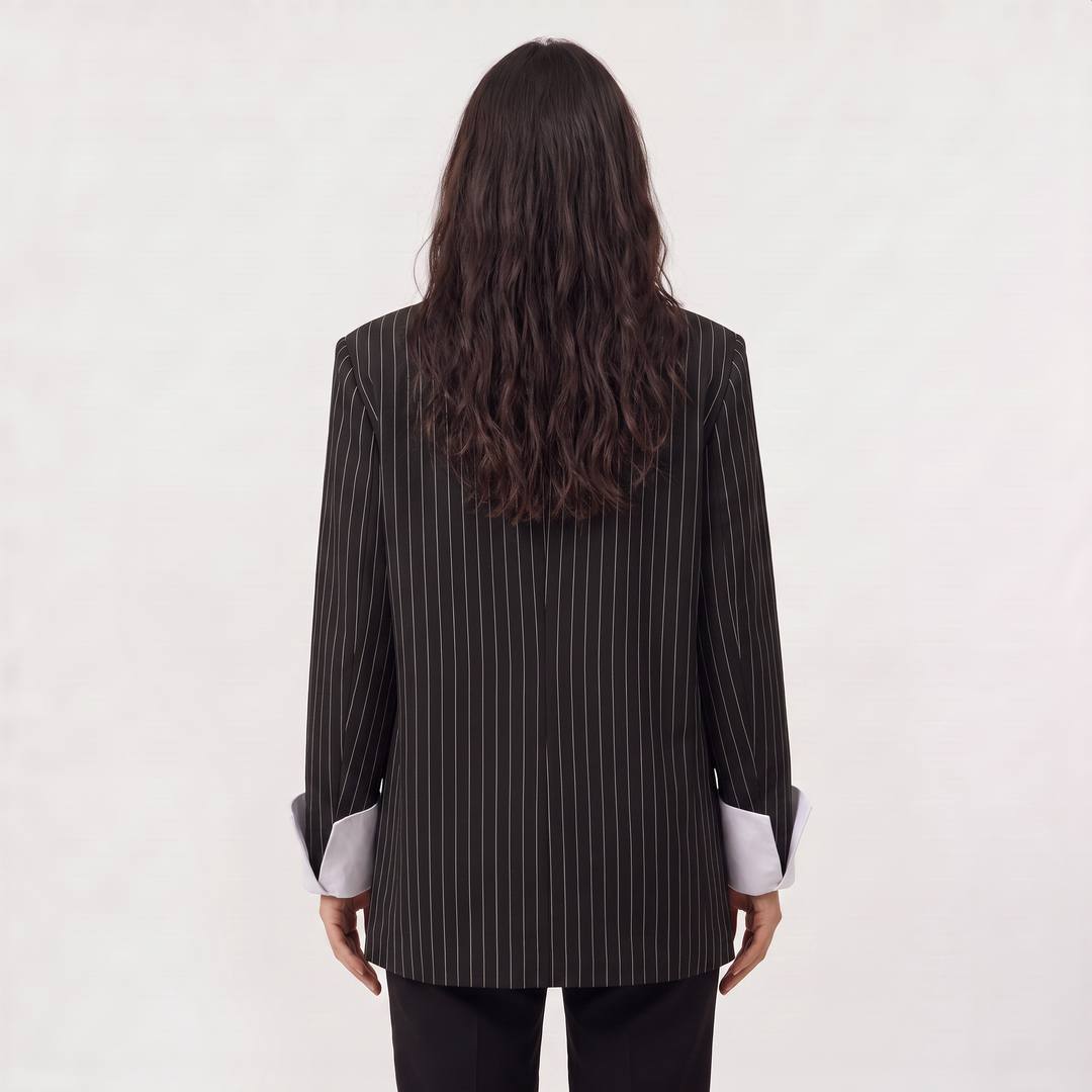 Women's Oversized Cotton Blend Striped Blazer