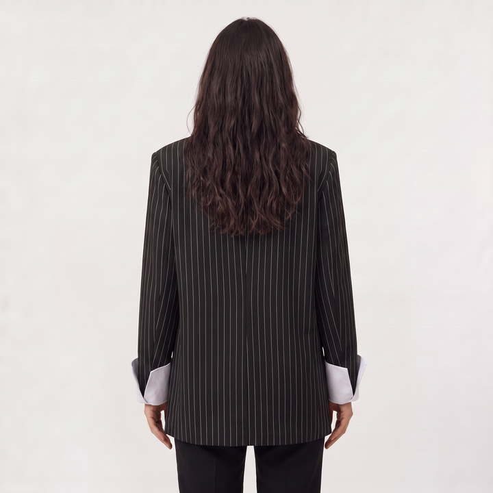 Women's Oversized Cotton Blend Striped Blazer