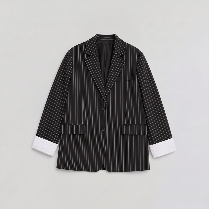 Women's Oversized Cotton Blend Striped Blazer