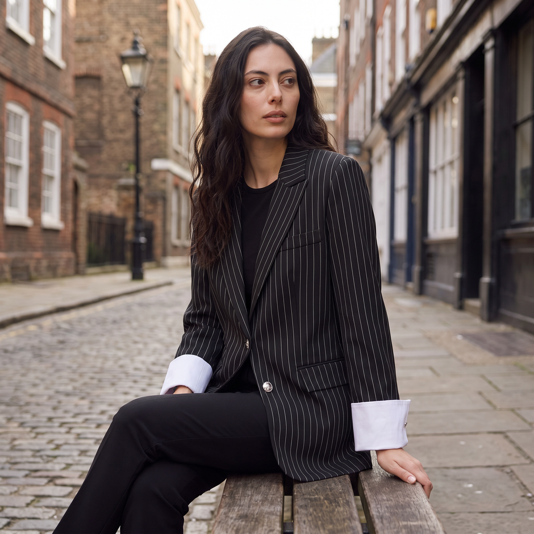 Women's Oversized Cotton Blend Striped Blazer