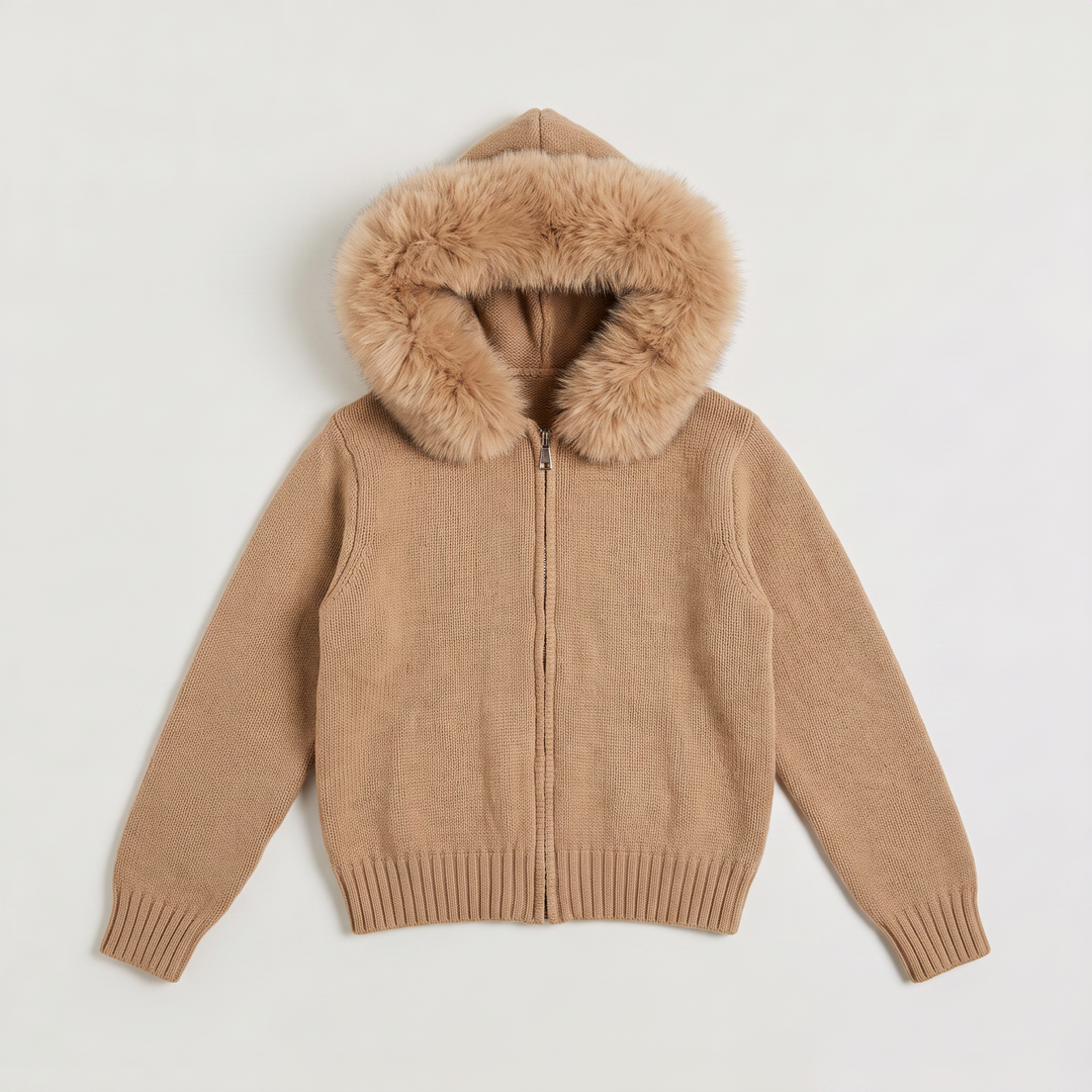 Women's Casual Fur Collar Knit Cardigan Jacket