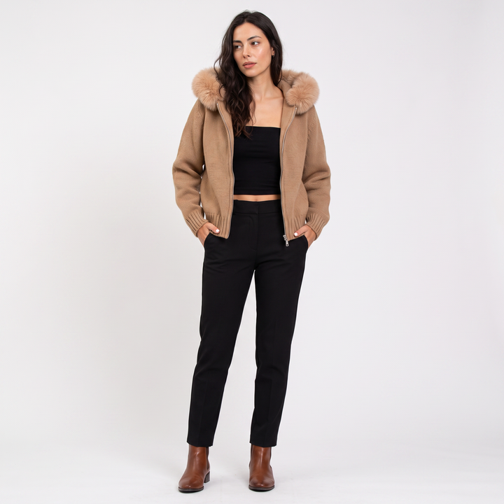 Women's Casual Fur Collar Knit Cardigan Jacket