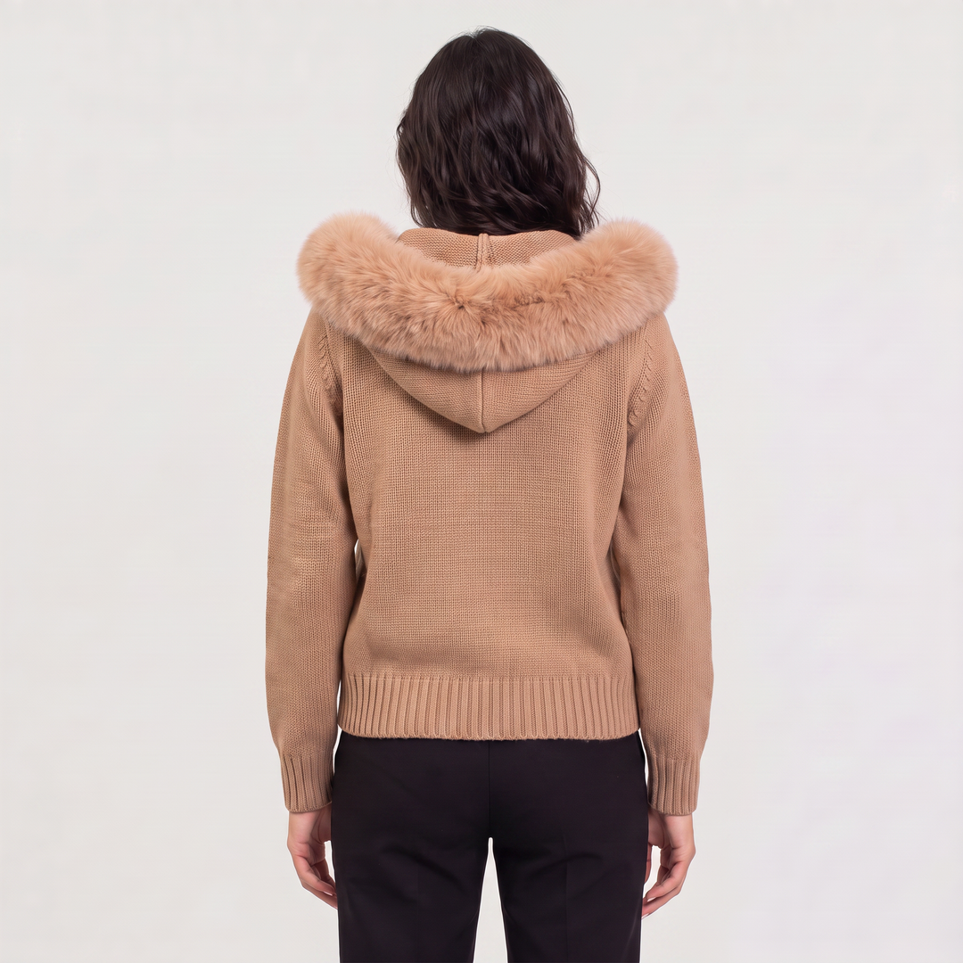 Women's Casual Fur Collar Knit Cardigan Jacket