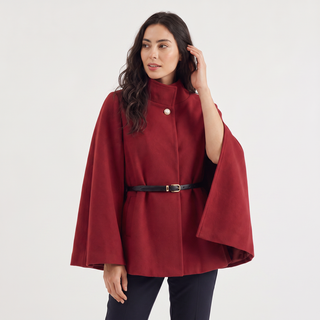 Women's Classic Wool Blend Belted Cloak Coat