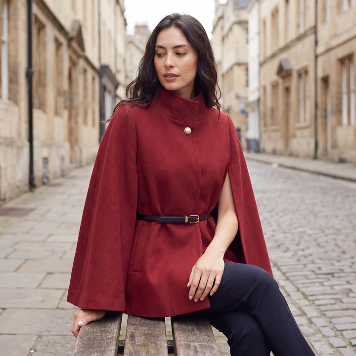 Women's Classic Wool Blend Belted Cloak Coat