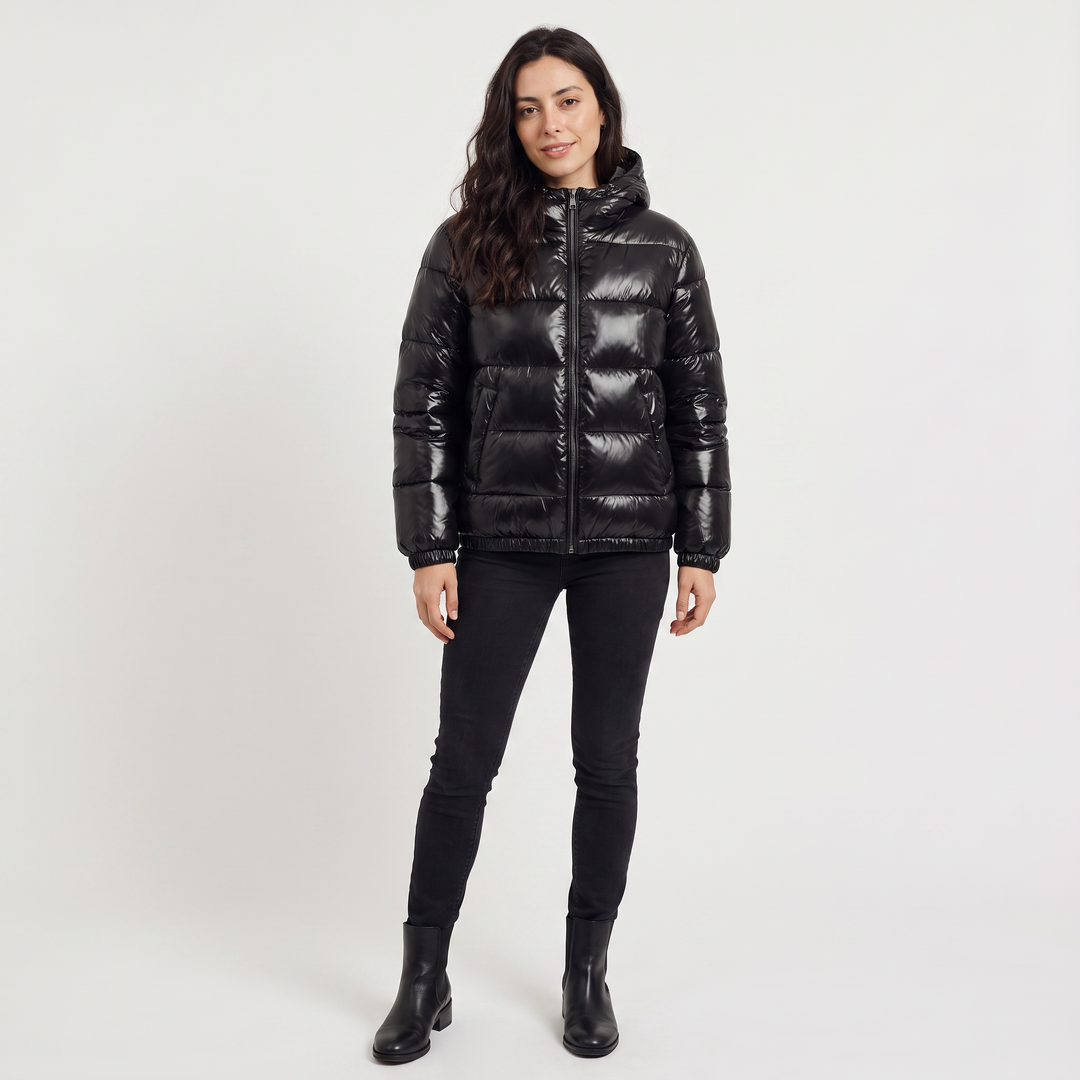 Women's Casual Glossy Hooded Puffer Jacket
